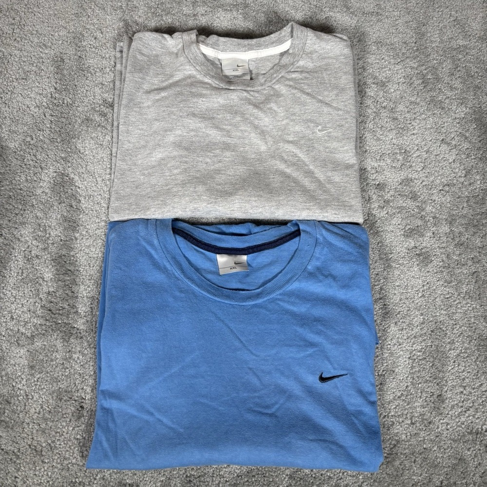 Vintage Nike T Shirt Mens 2XL‎ Blue Gray Cotton Short Sleeve Swoosh Y2K Lot Of 2